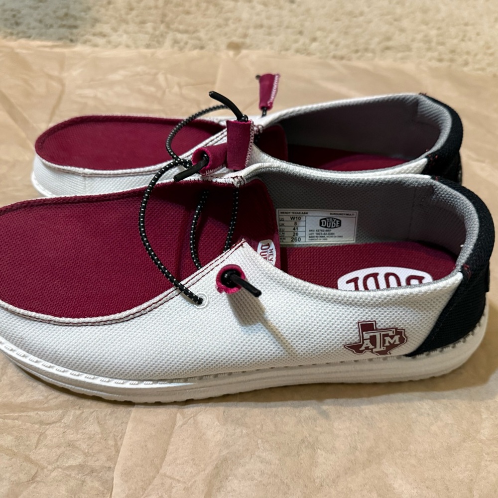 Hey Dude Burgundy and White Slip-On Shoes